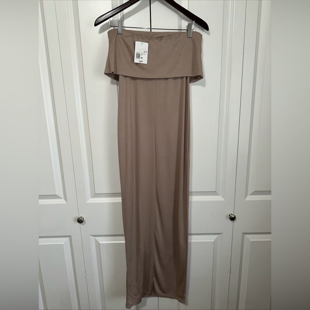 Forever 21 Lightweight Strapless Bodycon Midi Dress M Beige NWT - Picture 4 of 4
